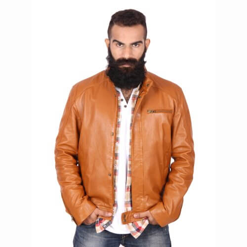 Round Neck Leather Jacket