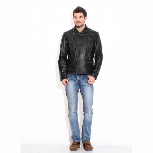 Men's Black Quilted Biker Leather Jacket