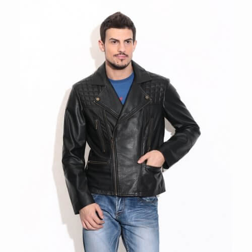 Men's Black Quilted Biker Leather Jacket
