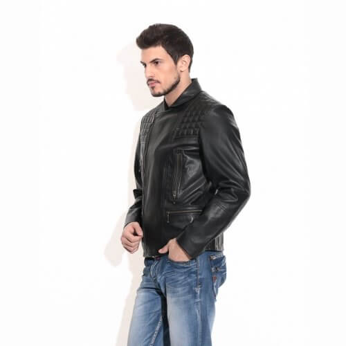 Men's Black Quilted Biker Leather Jacket