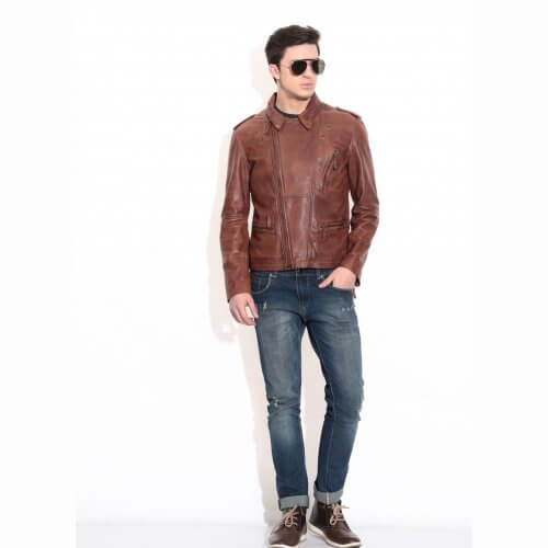 Men's Brown Vintage Biker Leather Jacket