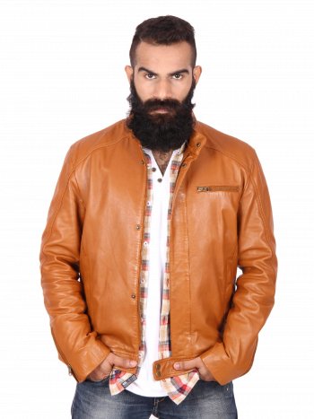 Round Neck Leather Jacket