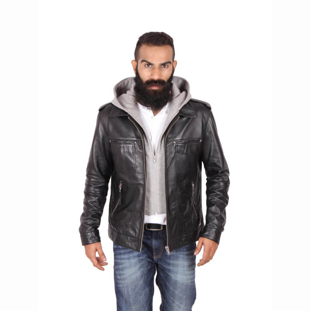 Hoodie And Jacket Look : LeatherCoatsEtc Washed Leather-Look Hoodie ...