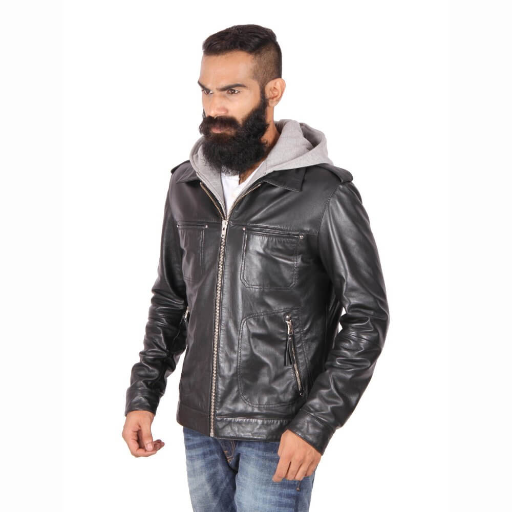 Theo&Ash - Men's leather jacket with hood | Men's leather coats ...
