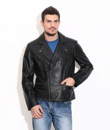 Men's Black Quilted Biker Leather Jacket