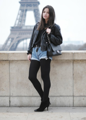 Girl wearing leather jacket